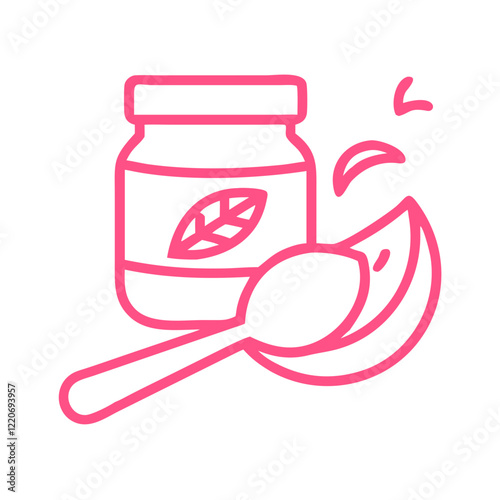 Baby Food Jar Line Art in Pink with Natural Elements for Child Nutrition, Coconut oil