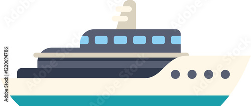 Minimalist vector illustration featuring a large, luxurious yacht sailing on the open sea