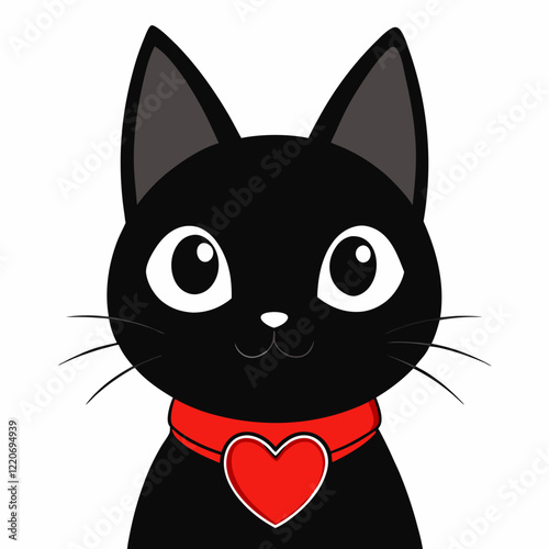 black Cat with red heart vector design