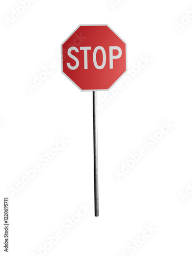 Stop sign with pole isolated on transparent background, PNG