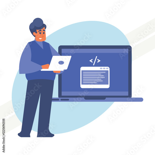 An illustration of a front-end developer representing coding and web development