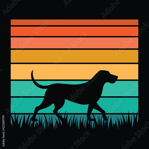 Vintage Bloodhound Silhouette Against Sunset Design
