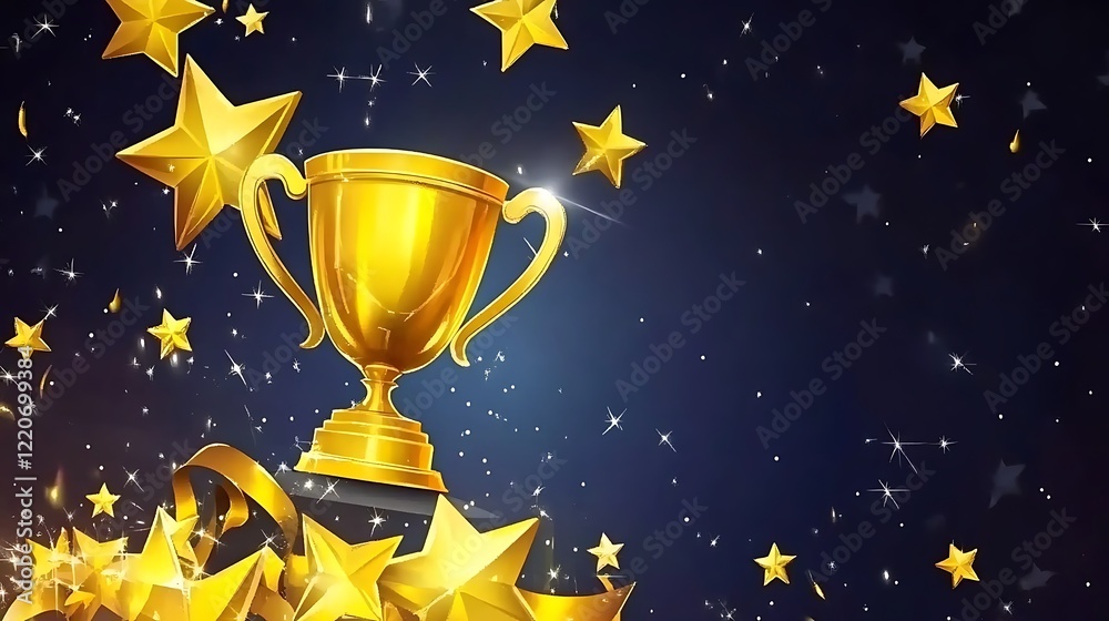 Gold trophy with stars for victory, award background Gold trophy with stars for victory, award background