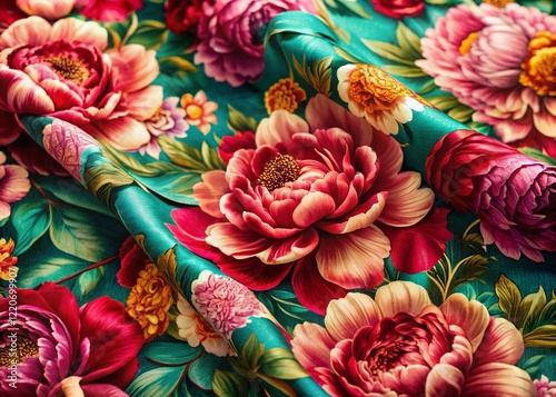 Elegant Peony Pattern Fabric, Floral Textile Design, Spring Blossom Print for Marketing