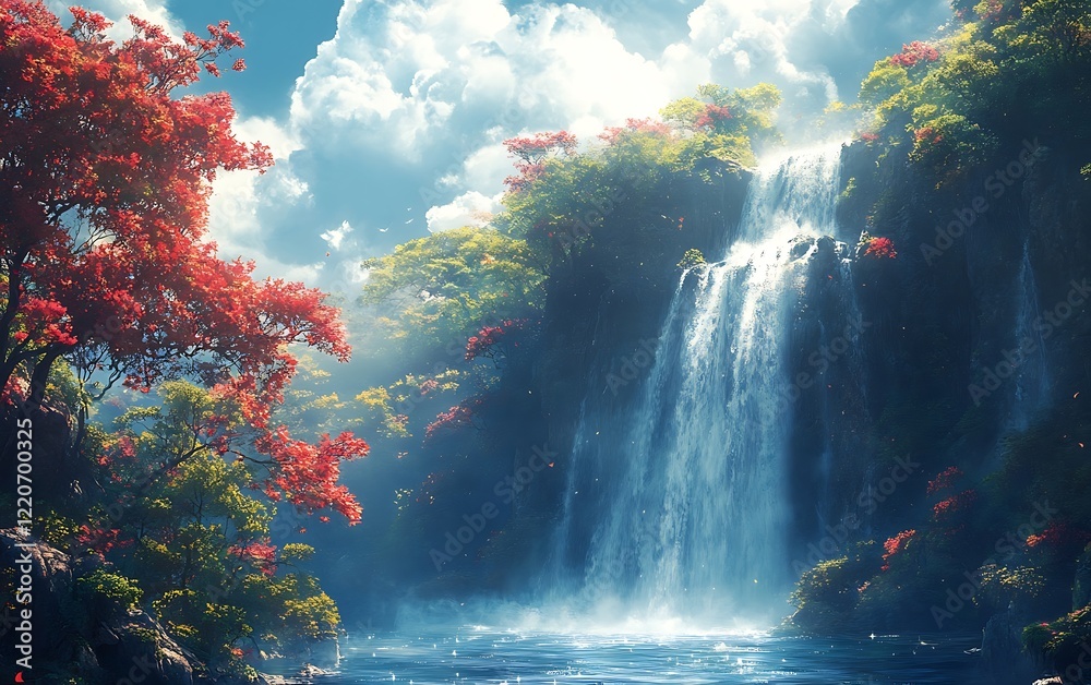 Fototapeta premium Sunrise Waterfall Peaceful Nature Scene