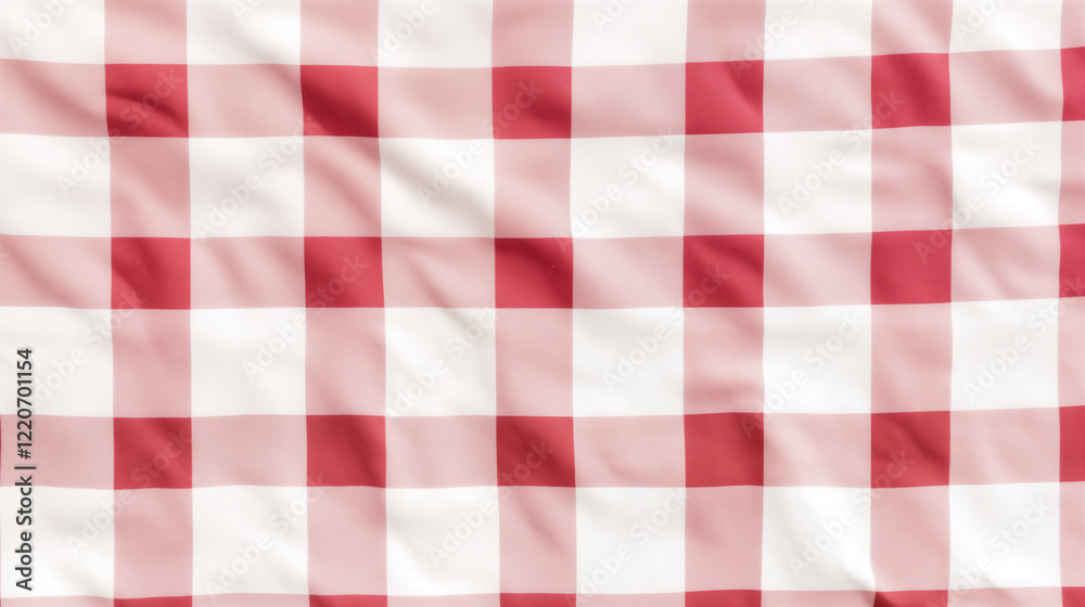 Abstract background, top view of white and red checkered picnic tablecloth, high texture detailing Abstract background, top view of white and red checkered picnic tablecloth, high texture detailing