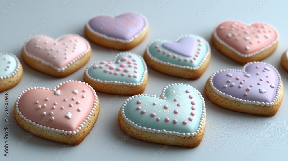 Valentine's day heart-shaped cookies with colorful icing for romantic celebration Valentine's day heart-shaped cookies with colorful icing for romantic celebration