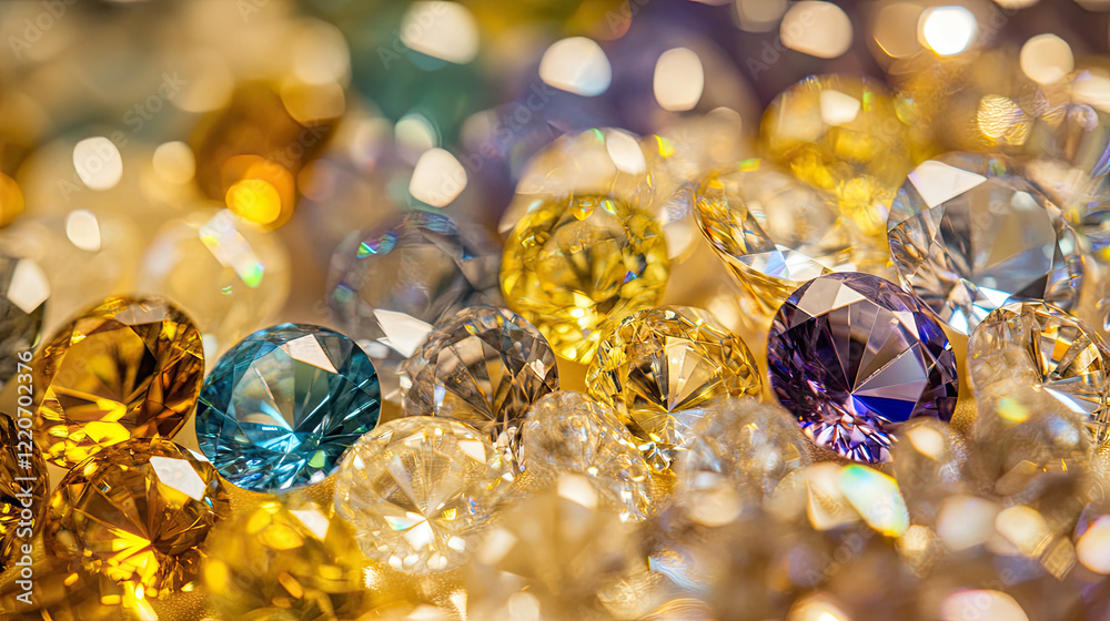 Colorful Gemstones with Sparkling Reflections on a Shiny Surface Colorful Gemstones with Sparkling Reflections on a Shiny Surface