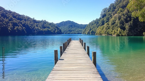Wallpaper Mural A long wooden jetty stretching over turquoise water toward a distant island. Torontodigital.ca