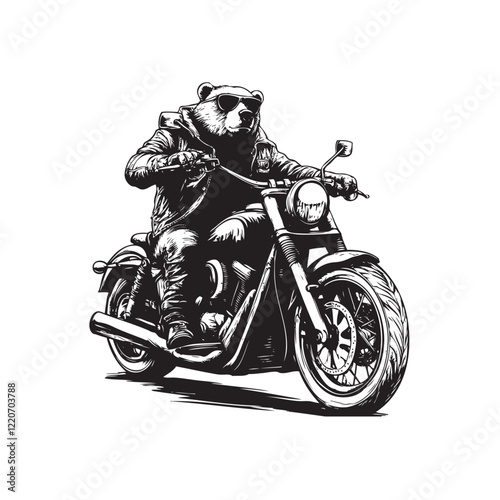 bear riding motorcycle isolated on white