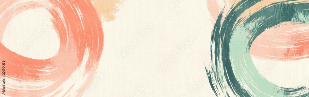 Fototapeta premium Minimalist pencil strokes create a serene abstract design featuring circular patterns in soft colors on a pale background