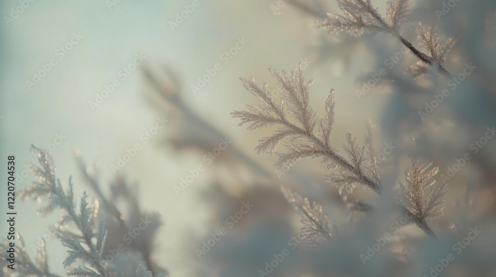 Obraz premium Close-Up of Delicate Frost Patterns in Wintry Light