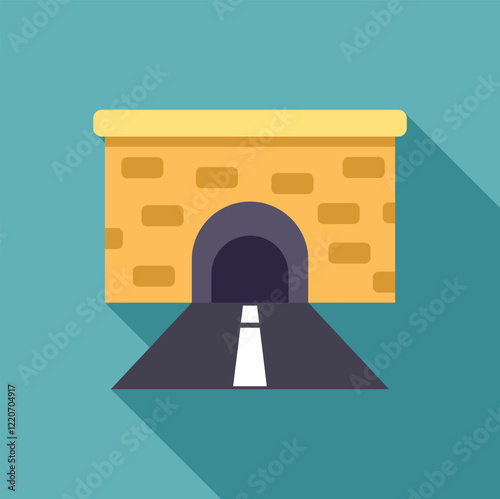 Illustration of a road tunnel crossing under brick wall with long shadow, representing urban infrastructure and transportation