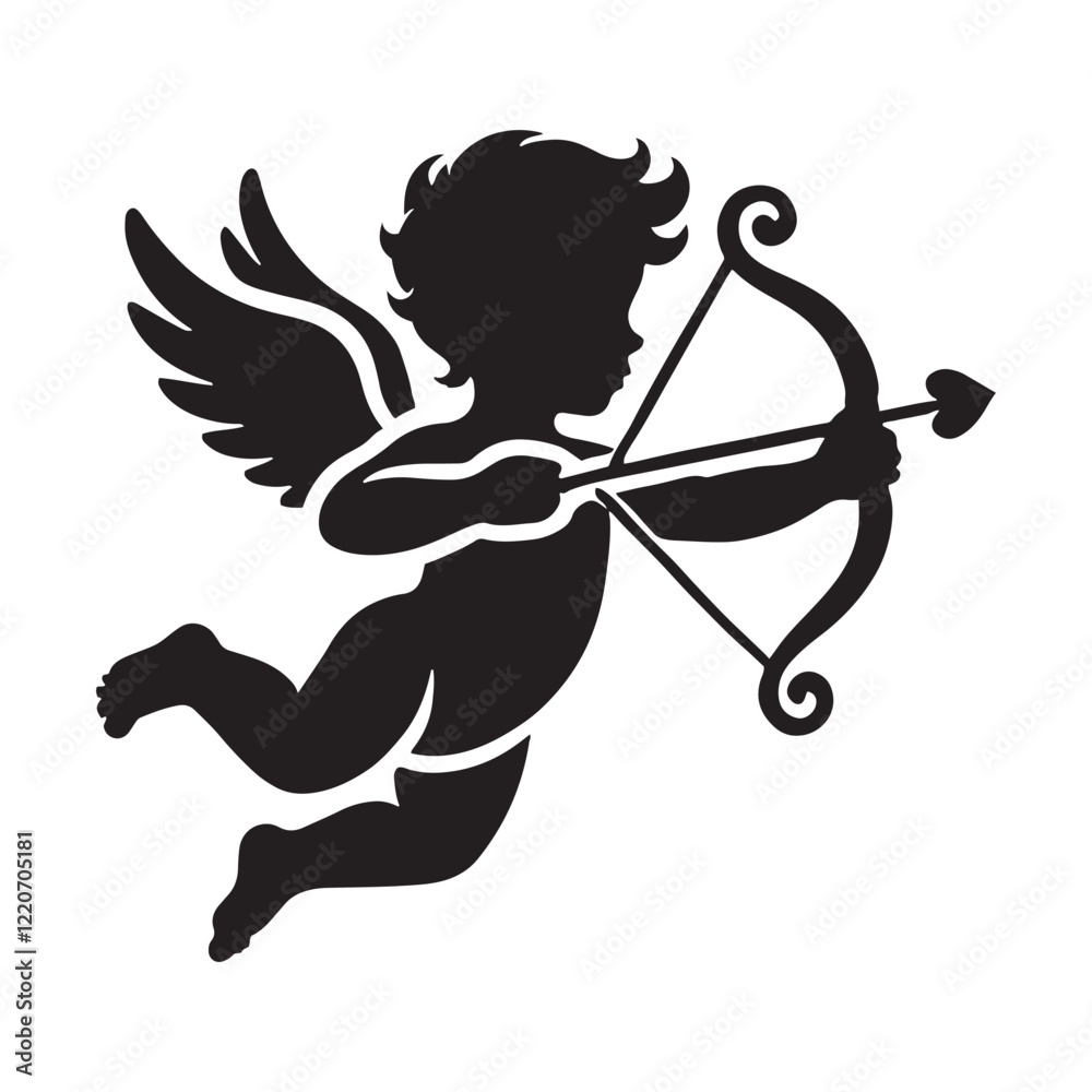 Fototapeta premium Cupid design symbolizing love and passion in a timeless way - Cupid silhouette - Cupid vector - Cupid illustration - valentine silhouette - love silhouette