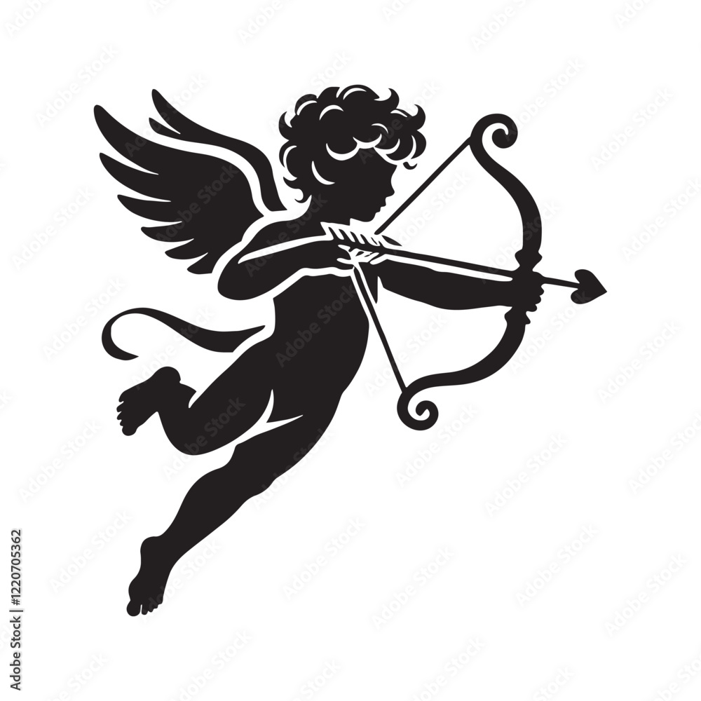 Fototapeta premium Iconic Cupid imagery for heartfelt and love-filled projects - Cupid silhouette - Cupid vector - Cupid illustration - valentine silhouette - love silhouette