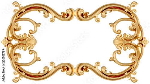 Golden frame on transparent background, cut out, 3D render
