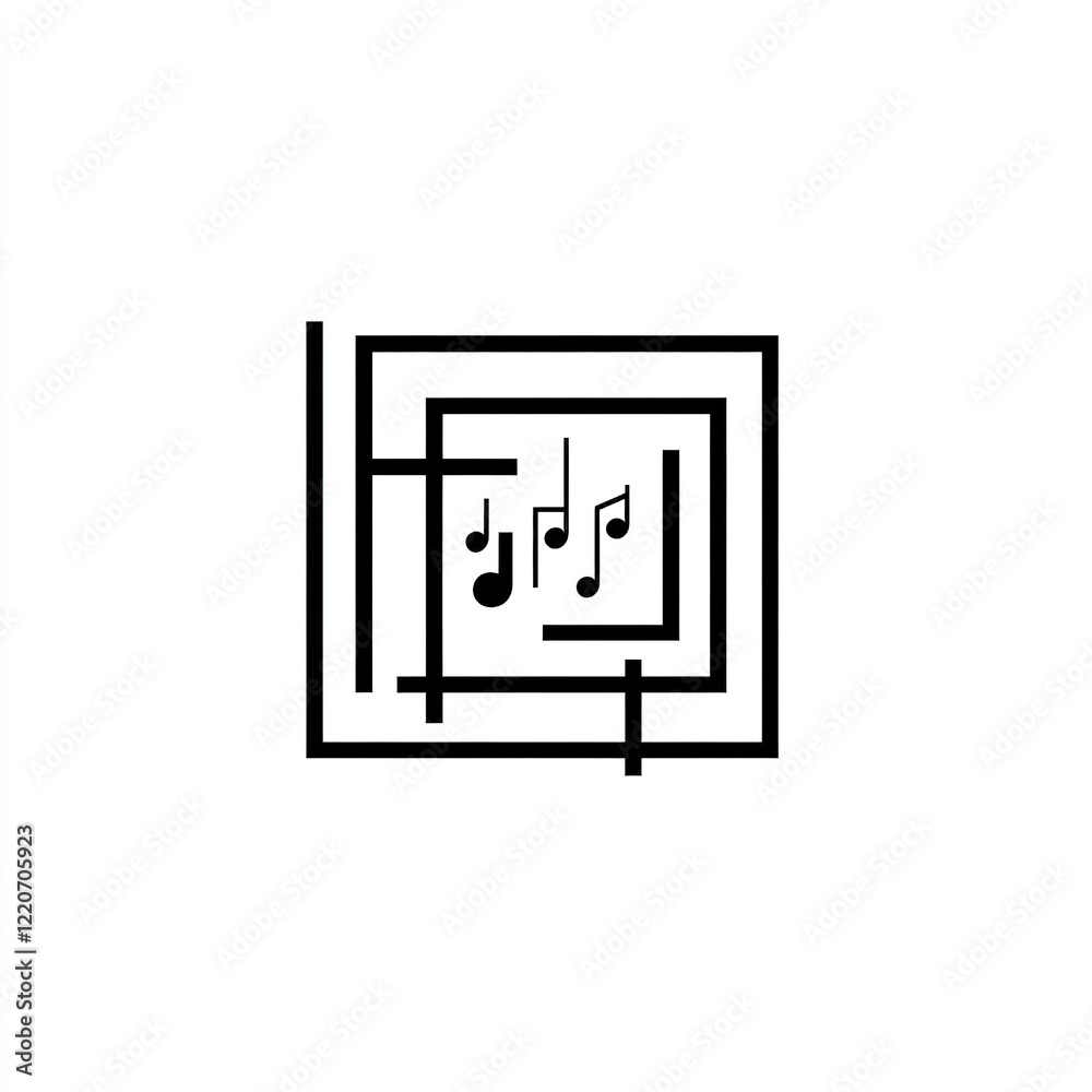 An artistic logo with a rectangular frame mimicking a camera viewfinder, incorporating small musical note icons inside, sleek and minimal An artistic logo with a rectangular frame mimicking a camera viewfinder, incorporating small musical note icons inside, sleek and minimal