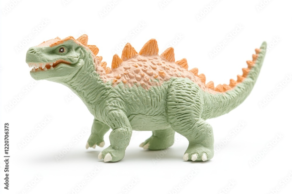 Obraz premium Textured Plasticine Dinosaur Figure With Sharp Orange Ridges Against a Clean White Backdrop