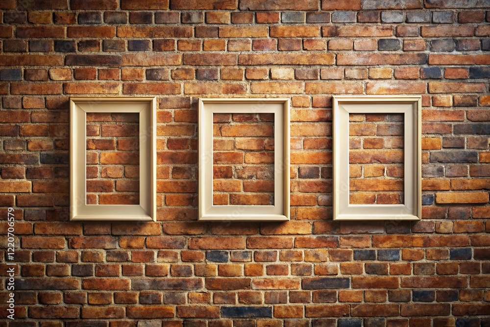 Fototapeta premium Empty Picture Frames on Brick Wall - Ready for Family Photos or Artwork