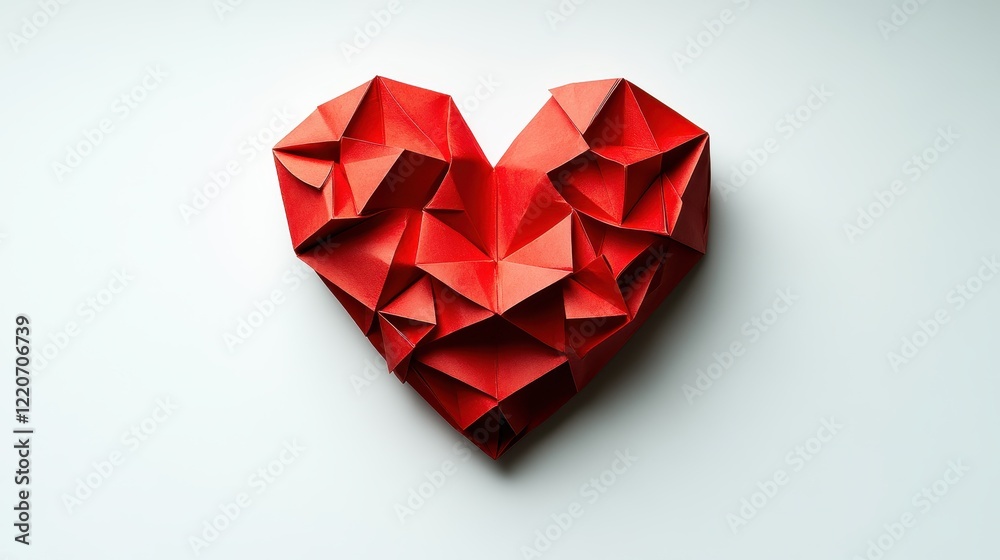 Red origami heart on white background perfect for valentine's day design and decoration Red origami heart on white background perfect for valentine's day design and decoration