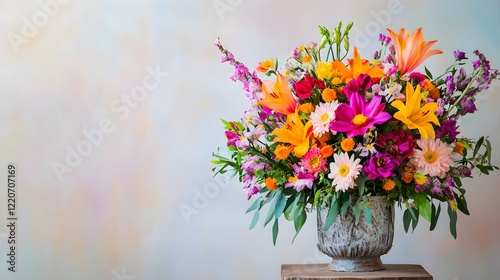 Wallpaper Mural Vibrant Floral Arrangement in Rustic Container on Pastel Background Torontodigital.ca