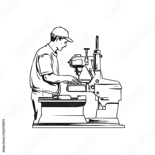 Black and White Image of a Person Operating a CNT Machine: Advanced Technology in Action