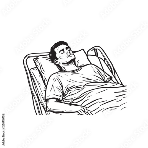 Black and White Image of a Sick Person Lying on a Bed: A Scene of Vulnerability and Struggle