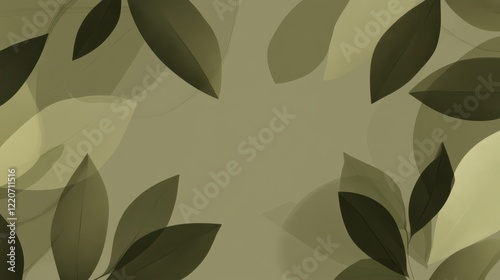 Rich olive green flat background with soft reflections and translucent leaves creating a peaceful setting for creative projects