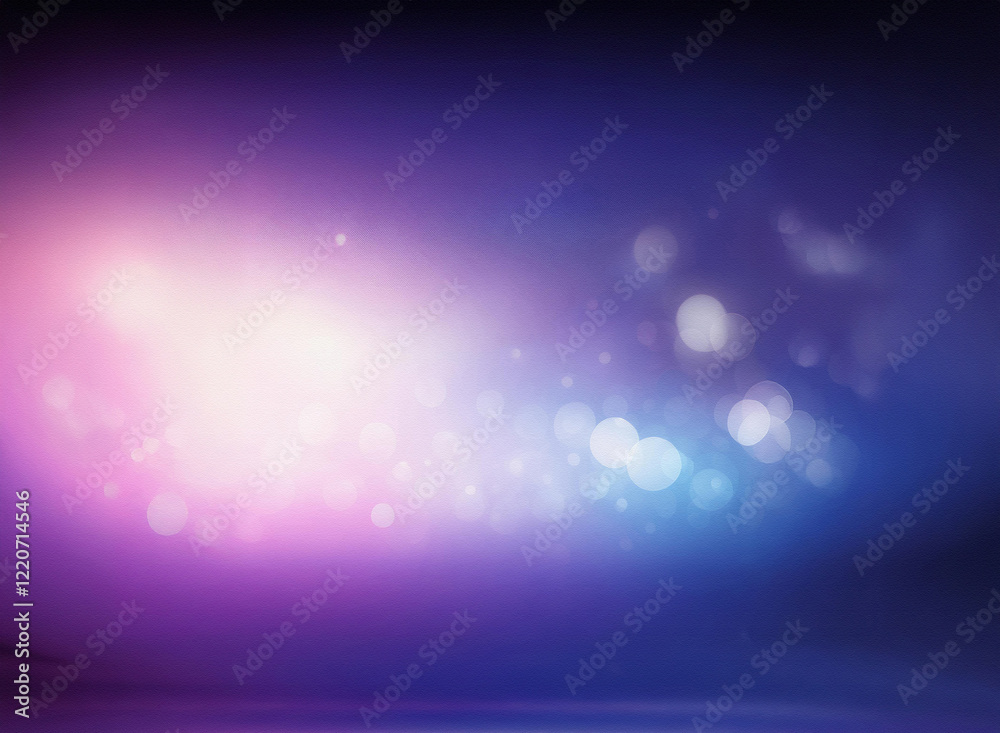 Fototapeta premium A grainy, textured abstract background with a soft, glowing light source in the center. Colors blend from warm pink to cool blue, creating a dreamy, ethereal effect. The bokeh effect adds depth and 