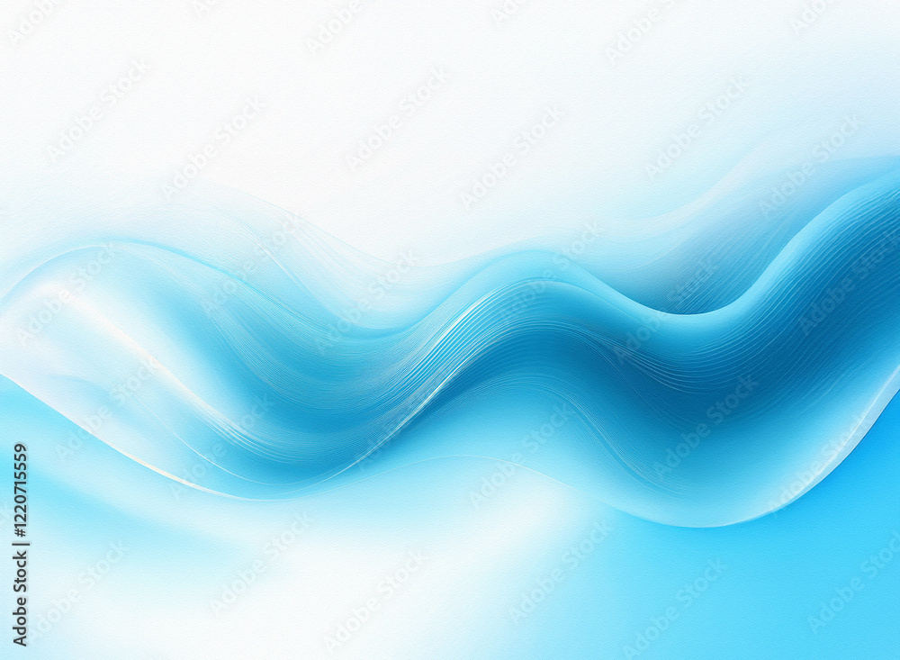 Fototapeta premium Abstract image of flowing, translucent blue waves against a white background. The grainy texture adds depth and dimension to the smooth curves.