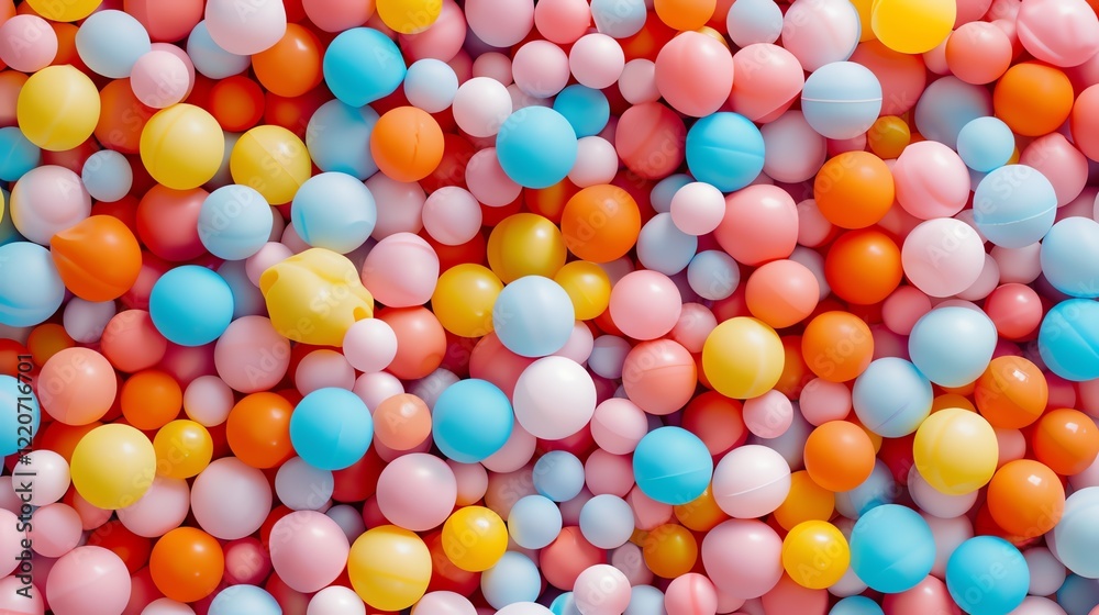 Obraz premium Colorful balls of different sizes. The balls are in a variety of colors, including red, orange, yellow, green, blue, and purple.