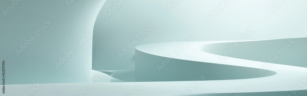 Minimalist monochrome design showcasing organic curves and serene flow in muted mint color for a calming atmosphere