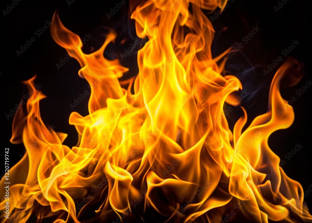 Fiery Inferno: Close-Up Drone Shot of Intense Flames Against Black Fiery Inferno: Close-Up Drone Shot of Intense Flames Against Black