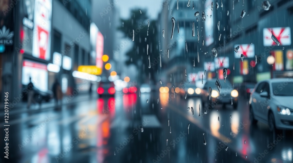 Obraz premium wet rainy scene through the car window