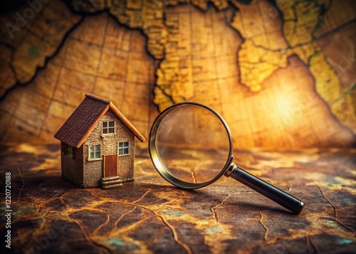 Finding Your Dream Home: Abstract Real Estate Concept with Magnifying Glass and Map