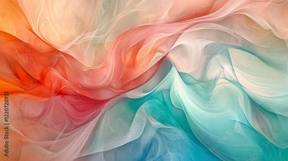 Fototapeta premium A lyrical abstract with smooth looping lines in harmonious shades of coral and teal