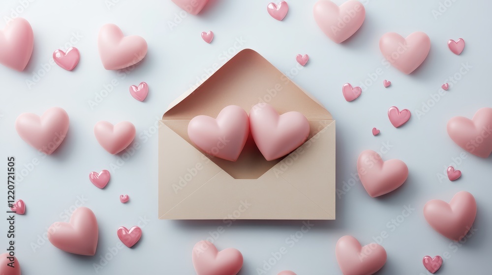 Obraz premium Romantic valentine card design with pink hearts in envelope for celebratory greetings