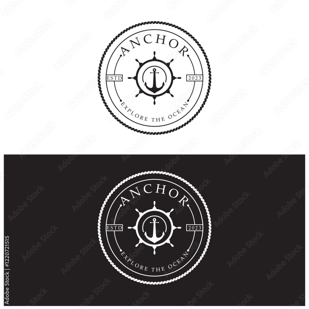 Fototapeta premium ship anchor logo design with rope vintage, for, boat, marine, yacht, business, emblem, nautica, shipping company