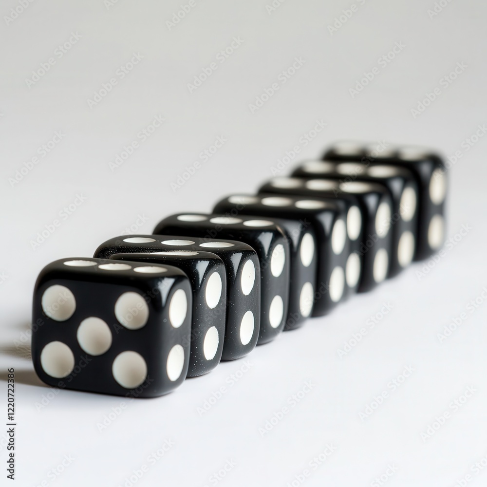 Black and white dominoes lined up in a neat arrangement on a simple background Black and white dominoes lined up in a neat arrangement on a simple background