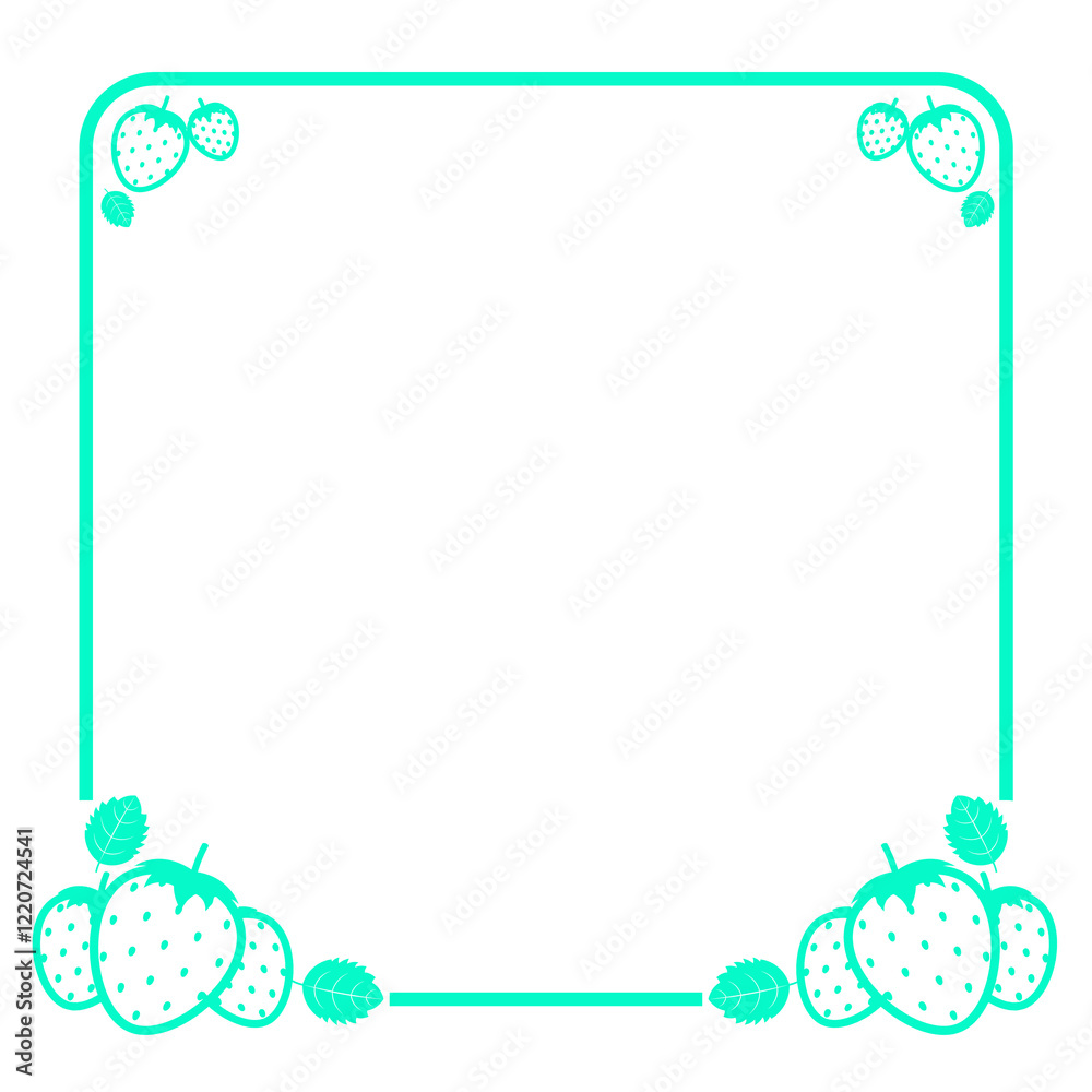 green line square frame with strawberry