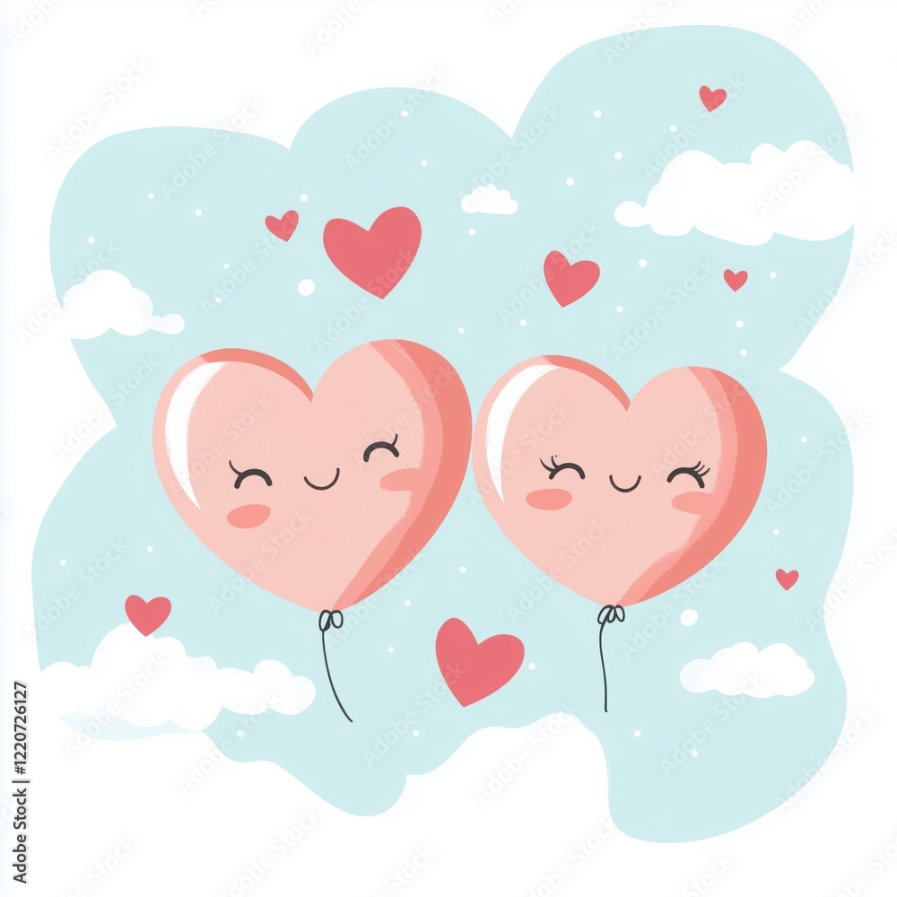 Happy Valentine's Day in a cute font on a white background with pink hearts vector illustration Happy Valentine's Day in a cute font on a white background with pink hearts vector illustration