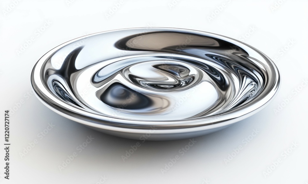 Futuristic Silver Metallic Dish with Reflective Surface Futuristic Silver Metallic Dish with Reflective Surface
