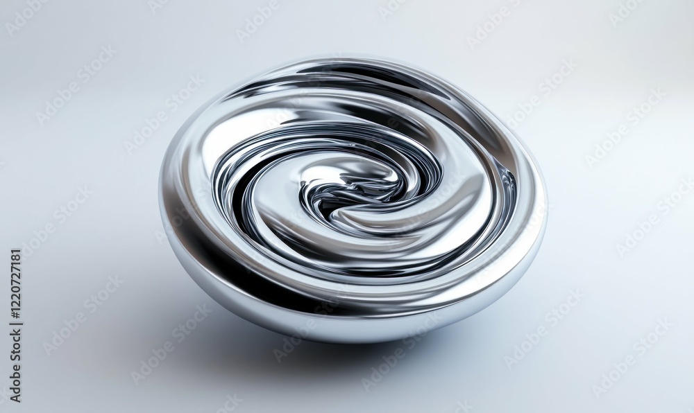 Futuristic Silver Swirl Sculpture with Reflective Surface Futuristic Silver Swirl Sculpture with Reflective Surface