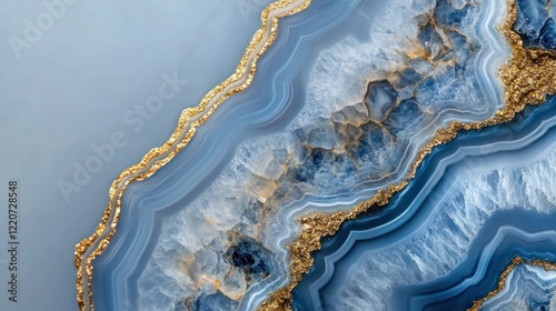 An artsy background with golden highlights and a gentle blue tint. With space for text or logo, the agate-inspired accent in the corner offers a luxury and organic touch.