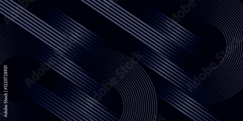 Luxury curve golden lines on dark blue background with lighting effect copy space for text. Luxury design style.