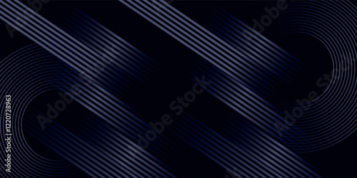 Luxury curve golden lines on dark blue background with lighting effect copy space for text. Luxury design style.