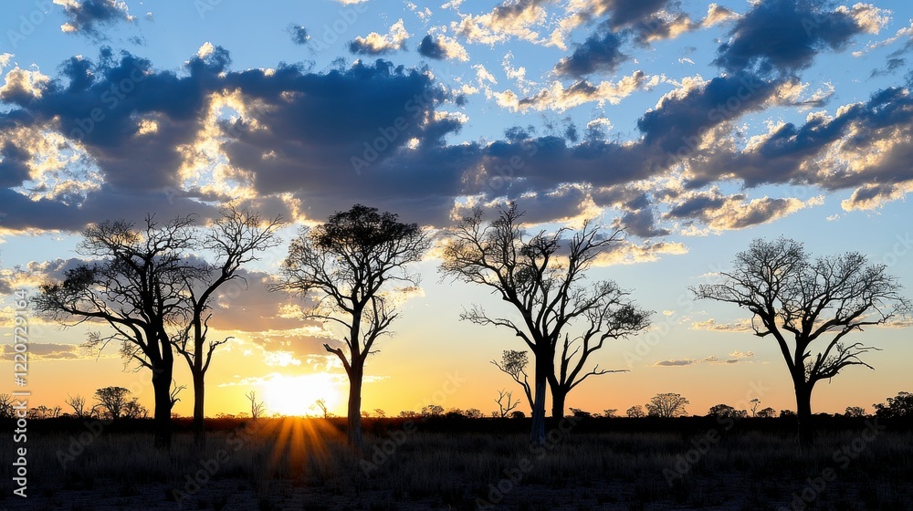Silhouetted Trees Against Colorful Sky at Dusk