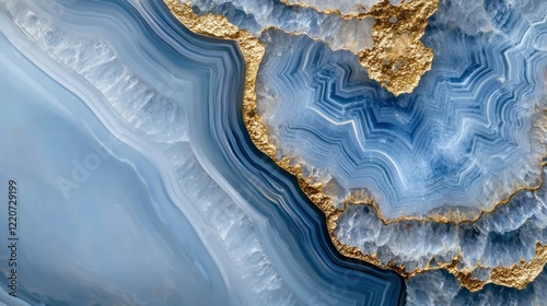 An artsy background with golden highlights and a gentle blue tint. With space for text or logo, the agate-inspired accent in the corner offers a luxury and organic touch.