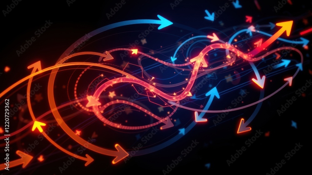 Obraz premium A dynamic abstract image featuring swirling arrows in vibrant red and blue, symbolizing movement and energy.