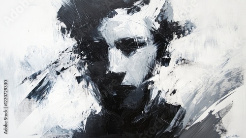 Wallpaper Mural A monochromatic abstract portrait created with jagged brushstrokes and dynamic contrasts Torontodigital.ca